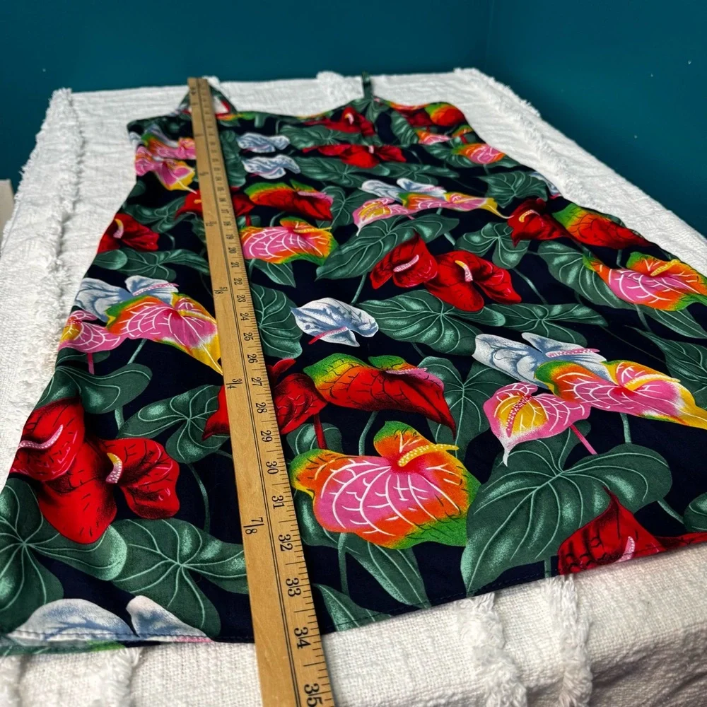 Vintage 90s Hawaiian Y.L.T.E Floral Spaghetti Strap Mini Dress Tropical Leaf - Picture 6 of 10